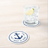 ボートまたは名前ヴィンテージいかりスターズロープブルーホワイト ラウンドペーパーコースター (インサイチュ)