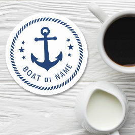 ボートまたは名前ヴィンテージいかりスターズロープブルーホワイト ラウンドペーパーコースター