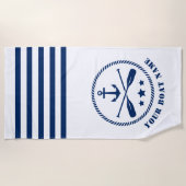 ボートまたは名前航海のいかり&オアーズパドルズホワイト ビーチタオル (正面)