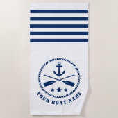 ボートまたは名前航海のいかり&オアーズパドルズホワイト ビーチタオル (正面)