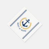 ボートまたは家族の名前いかりローレルロープのストライプ スタンダードカクテルナプキン (角)