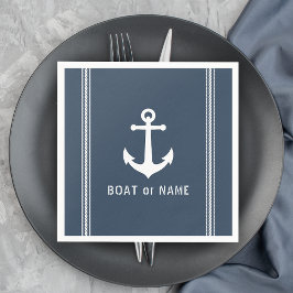 ボートまたは家族の名前航海のヴィンテージいかりストライプ スタンダードカクテルナプキン