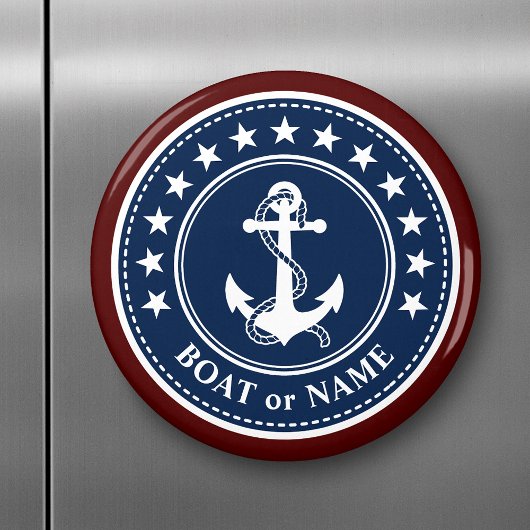 ボートまたは家族名いかりスターズ赤白青 マグネット