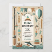 ボートを可愛い男の子を作る魚の多くは1日の誕生日 招待状 (正面)
