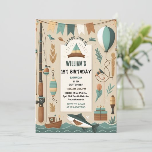 ボートを可愛い男の子を作る魚の多くは1日の誕生日 招待状 (スタンド正面)
