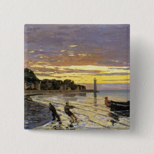 ボートを曳航するホンフルール 缶バッジ (正面)