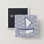 ボートを波に乗せる四角いボタン 缶バッジ (正面&裏面)