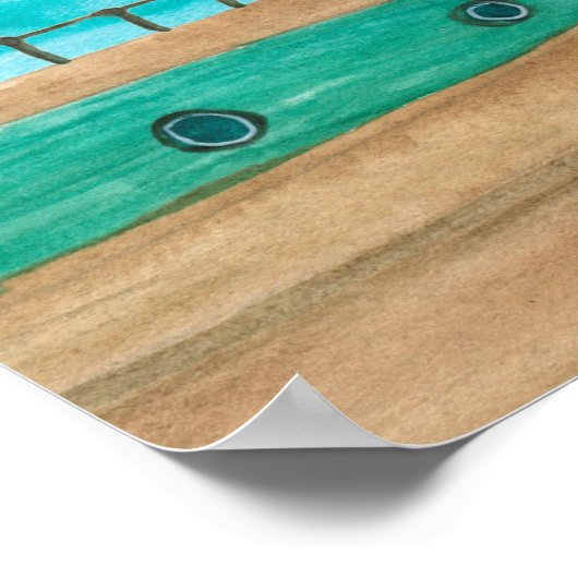 ボートを絵画乗せた水彩模様のシームレスパターン ポスター (角)