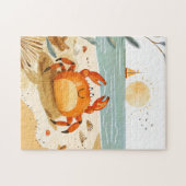 ボートを背景にしたビーチ上のカニガニ ジグソーパズル (横)