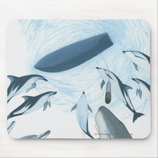 ボートを調べているイルカのイラストレーション マウスパッド