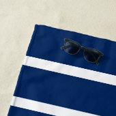 ボートアド航海のネームNavy Blue ストライプの ビーチタオル (インサイチュ)