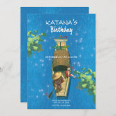 ボートアニメ夏の冒険青い水 招待状 (正面/裏面)