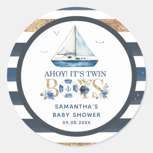 ボートアホ航海のイ双子の男の子のシャワーのお気に入り ラウンドシール (正面)