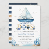 ボートアホ航海のイ男の子の三つ組ベビーシャワー 招待状 (正面/裏面)