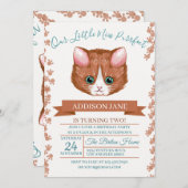 ボートゥルキャットイラストレーション誕生日招待状 招待状 (正面/裏面)