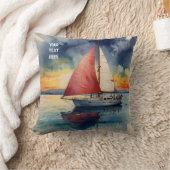 ボートウォーターの海の絵を描色 クッション (ブランケット)