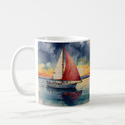 ボートウォーターの海の絵を描色 コーヒーマグカップ (左)