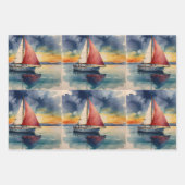 ボートウォーターの海の絵を描色 ラッピングペーパーシート (正面3)