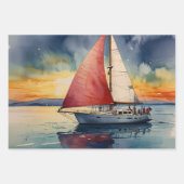 ボートウォーターの海の絵を描色 ラッピングペーパーシート (正面)