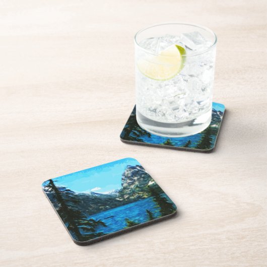 ボートオンマウンテンレイク抽象芸術印象派 コースター (右側)