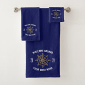 ボートオーナーへのウェルカムギフト ネイビーブルー ゴールド バスタオルセット (インサイチュ)