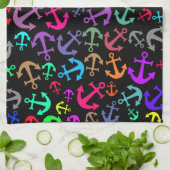 ボートカラフルいかりパターン キッチンタオル (折り畳み)