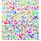 ボートカラフルいかりパターン シャワーカーテン (正面)