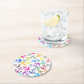 ボートカラフルいかりパターン ラウンドペーパーコースター (インサイチュ)