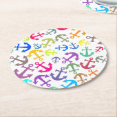 ボートカラフルいかりパターン ラウンドペーパーコースター (アングル)