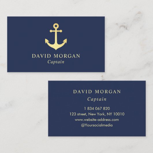 ボートキャプテンいかりロゴ海軍と金ゴールド 名刺 (正面/裏面)