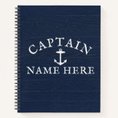 ボートキャプテンネーム航海のいかりネイビーブルー ノートブック (正面)