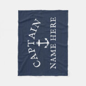 ボートキャプテンネーム航海のいかりネイビーブルー フリースブランケット (正面)