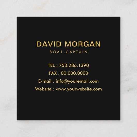 ボートキャプテンヨットブラックアンド金ゴールド スクエア名刺 (裏面)