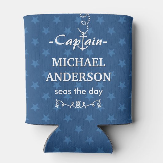 ボートキャプテン航海のいかり名前をカスタムする |青 缶クーラー (裏面)