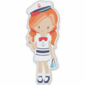 ボートキャプテン、スキッパー、かわいい女の子、オレンジ色の髪 シール (正面)