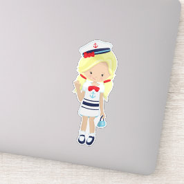 ボートキャプテン、スキッパー、かわいい女の子、ブロンド髪 シール