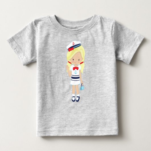ボートキャプテン、スキッパー、かわいい女の子、ブロンド髪 ベビーTシャツ (正面)
