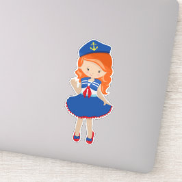 ボートキャプテン、スキッパー、オレンジの髪、かわいい女の子 シール