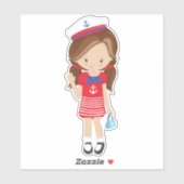 ボートキャプテン、スキッパー、茶色の髪、かわいい女の子 シール (シート)