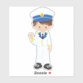 ボートキャプテン、スキッパー、茶色の髪、かわいい男の子 シール (シート)