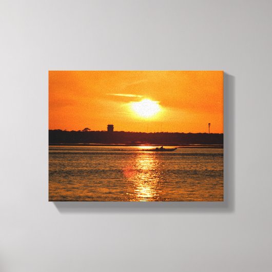 ボートクルージングは川の夕日に キャンバスプリント (正面)