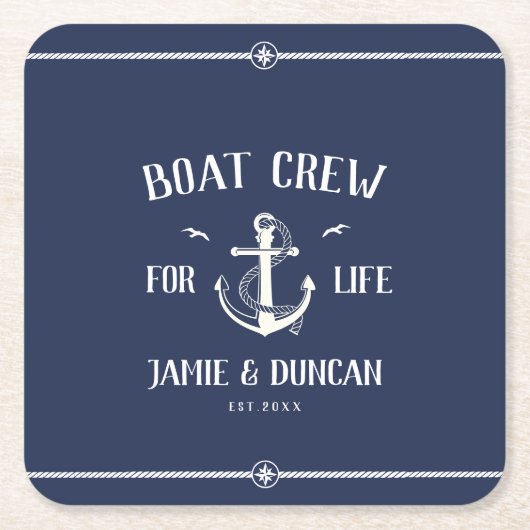 ボートクルーフォーライフ航海のモダン名前をカスタムする スクエアペーパーコースター (正面)