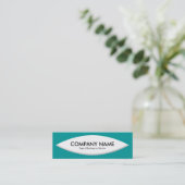 ボートシェイプ – ホワイトオン深いターコイズ スキニー名刺 (スタンド正面)