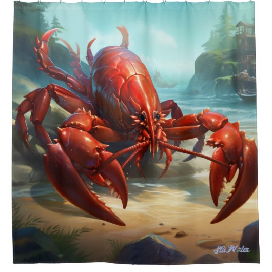 ボートシャワーカーテン付ロブスター シャワーカーテン (正面)