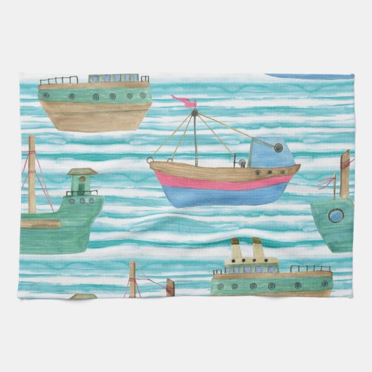 ボートストライプのパタ絵画ーン。 キッチンタオル (横)