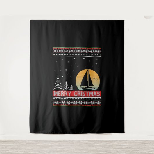 ボートセーリング醜いクリスマスセーリングギフト タペストリー (正面)