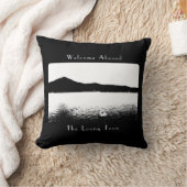 ボートデコパーソナライズされたア白黒ポントゥーン クッション (ブランケット)