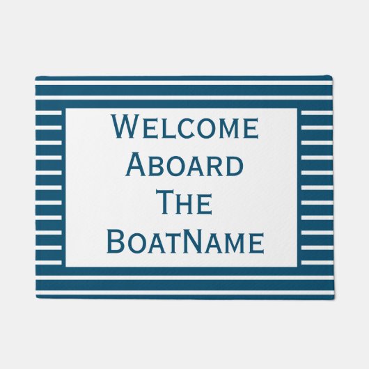ボートドアマットに乗って青と白の歓迎を ドアマット (正面)