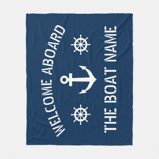 ボートネームいかりネービ航海のーブルーへようこそ フリースブランケット (正面)