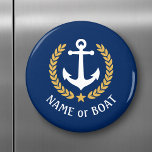 ボートネームいかり金ゴールドスタイルローレルスターネイビーブルー マグネット<br><div class="desc">必要にパーソナライズされた応じて、ボート名、家族名または他の所望の文字と丸い磁石。ネイビーカスタムブルーに航海の金ゴールドスタイルのラウ葉ルいかりとスターのエンブレムを設計したテーマを備えているか、簡単に現在のボートに合わせて原色を調整できる。</div>